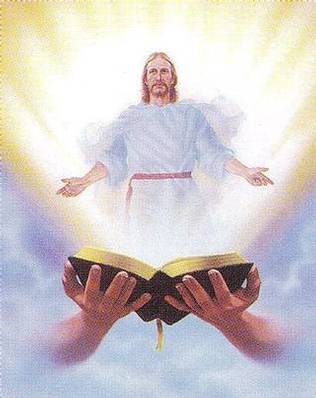 Christian - 'The Word Made Flesh' Jesus shining out of the Holy Bible.