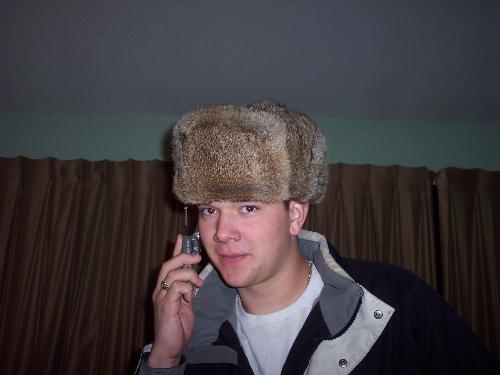 My son, modeling a weird hat and acting silly - He came home on leave and did everything he could to make me laugh...here he is modeling a winter hat for me.