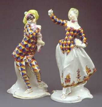 Harlekin & Harlekina - Porcelain sculpture, from Nymphemburger factory in Munich
