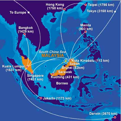 Airline Map Of Sabah, Land Below The Wind - Welcome to Sabah, Land Below The Wind, MALAYSIA