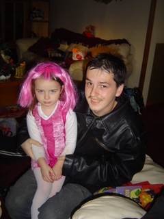 My and my girl. - She was not happy on Halloween.
