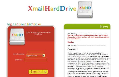 Xmail Hard Drive - The login page of the website.
Just type in ur gmail acc ID and password to login.
U&#039;ll see user friendly interface to upload or download files from ur gmail acc.