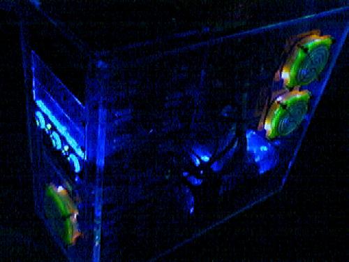 My old computer - Here it is in the dark, unfortunately the photo doesn't actually capture the true brightness of the neon lights