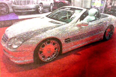 Diamond Studded Mercedes - A Mercedes covered in fake diamonds on show in a Los Angeles Auto Show.