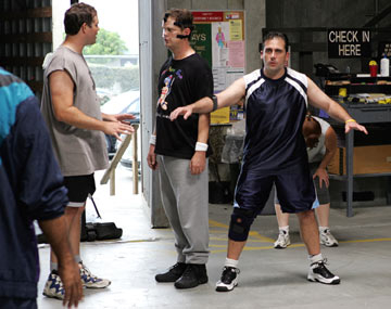 the office - michael and the boys from the office hoop it up. lol. however, michael is far from jordan!