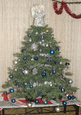 Christmas Tree 2007 - This is our Christmas Tree for this year. I made it all Blue with Silver & didn't go over the top with decorations, it just looks nice without being too done!