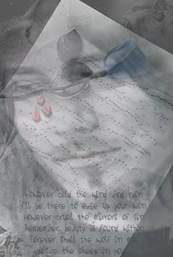 Nightwish - This is some artwork i did using paint shop pro...i used a scetch that a friend did of tuomas hallopainen...and sued a few other royalty free images i have accumulated over the years....i call it 'beauty and the beast'...the beauty being the bible...music...rosary beads... a rose and tuomas!...the beast being depicted by a wolf and an ogre...