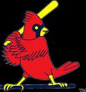 Cardinal Bird Swinging Yellow Bat - A St. Louis Cardinal bird swinging a yellow bat.