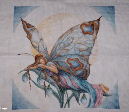 Night Butterfly Fairy - This piece took me about 4 months to finish. (I have a lot of time to do them). It was so much fun because you could just see it coming to life. It was a 6 page chart. There are single thread, and double threads. I also did the matching fairy in the set.
