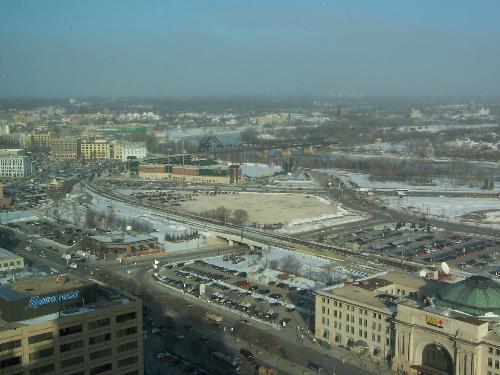 Skyline photo of Winnipeg, Manitoba - This a view of Winnipeg from a skyline restaurant in the Hotel Fort Garry.