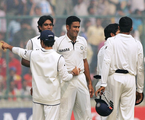 kumble  - kumble after taking the wicket of yaseer hammid