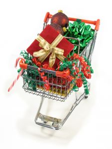 Christmas shopping - Shopping cart full of presents.