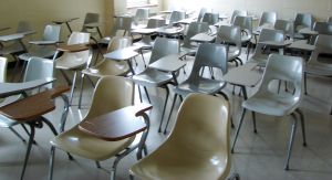 empty classroom - An empty classroom. Where are the kids? At home!