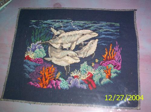 Dolphins - This was the first big project I ever did. I had so much fun doing it. It's full of colors. It was a kit and now the kit is no longer available. If you come across it, it will be at a thrift store or garage sale.