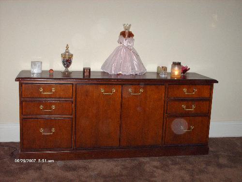 Living Room Credenza - The doll is Glinda the Good Witch by Robert Tonner. She is NOT, repeat NOT, for sale. This incredible piece of furniture was left by a prior tenant, probably because it's too large to move.
