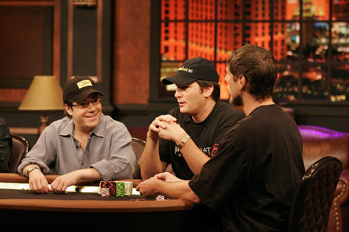 Jamie Gold, Huck Seed and Phil Helmuth - Jamie Gold, Huck Seed and Phil Helmuth sitting at a table during Poker After Dark. 