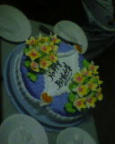 a birthday cake - it was my birthday cake,have a simple dinner with my friends,funny,we sing birthday song,fight with cake,funny,really!