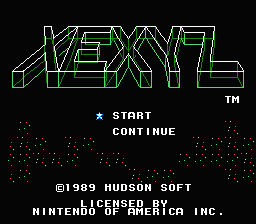 xexyz - An in-game screenshot of a classic NES game called XEXYZ. It's an interesting side-scroller/shoot 'em up style.
