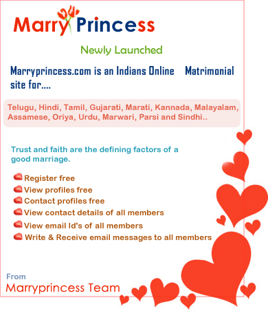 MarryPrincess Invitation  - MarryPrincess.com is an Indian Online Matrimony for telugu, tamil,hindi, kannada,gujarati, marati,urdu,sindhi.....


Pease visit: http://www.marryprincess.com