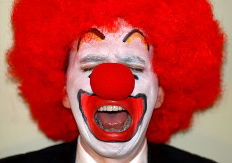 How do you fight the Monday blues? - A picture of a happy clown. Photo source: http://farm1.static.flickr.com/2/1472643_e7752d5251.jpg?v=0 .
