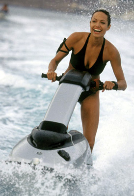 Tomb Raider 2 Gets wet - I loved this scene in the movie. I love the tricks and how she shows off to the guys on the boat. but thats Lara for your. She would do that.