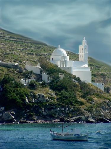 Church - Paros Greece - Seaside church near the harbor entrance of Paros Greece in the Cyclades Islands.