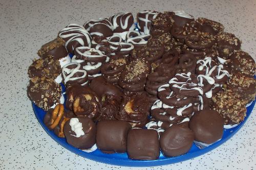 Home-made chocolate covered pretzels - I made these myself.