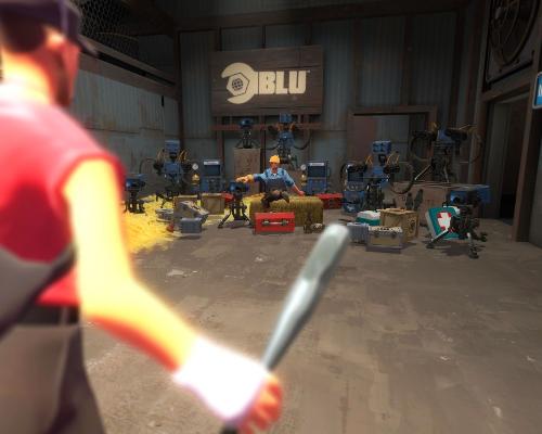 Team Fortress 2 - comdey - This is a scene that was created for humor using 3d models from Team Fortress 2. A scout runs into a room only to be confronted by a engineer and a bunch of his sentry gun. If you have ever played this game, you will find the humor in it. He has NO chance of servival.
