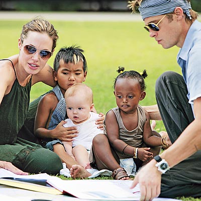 The Jolie-Pitt Family - Angie, Brad, and children, Maddox, Zahara, and baby Shiloh.