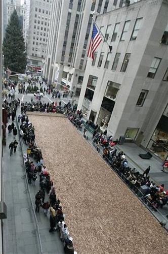 100 Million Pennies Displayed in NYC  - Penny Harvest Field in Rockefeller Center New York City.
