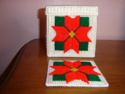 Poinsetta Coasters and Holder - Poinsetta coasters and holder that holds 4 matching coasters.