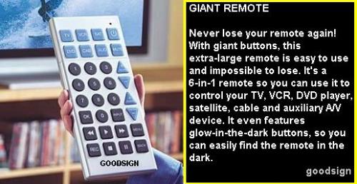 giant remote - giant remote has been designed to ease the multi-button operational system and illuminates in the dark.