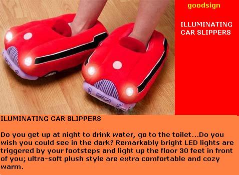 illuminate slippers - at night, it is useful to use this type of slippers as it has been equipped with lighting function and it light distance is 30 feets