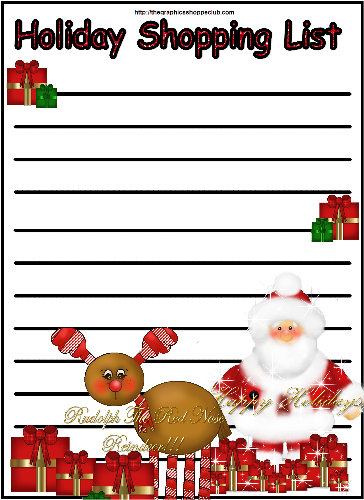 Free Rudolph the Red Nosed Reindeer and Mr and Mrs - Free Rudolph the Red Nosed Reindeer and Mr and Mrs Santa Claus Shopping List. Great for Printing and using for your holiday christmas shopping to help keep your thoughts and wishlists organized and on one sheet ready for shopping!!!!!! Great for Making Christmas Wish Lists To!