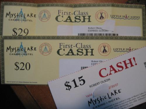 $64 Comped cash - Some of the perks I get from Mystic Lake Casino & Hotel $64 Comped cash - Some of the perks I get from Mystic Lake Casino & Hotel