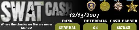 My SwatCash Stats - This banner shows my most recent earnings and referrals.