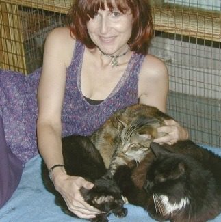 Me with 3 friendly cats at Peace Plantation Animal - My husband John and I visit Peace Plantation at least once a year when we vacation in Central NY. It's a non-profit animal sanctuary housing over 200 cats and they're always looking for good people who are looking for new furry family members so if you're in the Walton, NY area check them out.