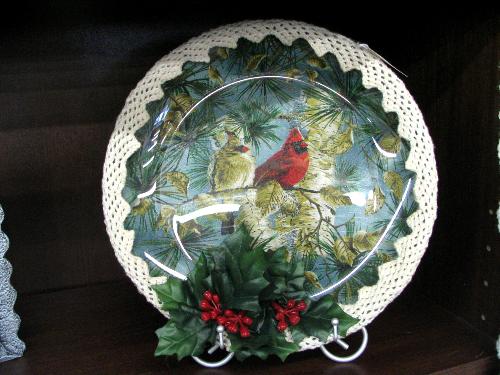 Table top decorative piece - You can make a decorative piece for any decor with cloth, a glass plate,a small piece of trip and glue.