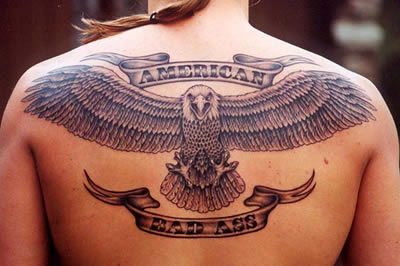 Kid Rock American BA Tattoo - A nice back shot of Kid Rock's American BA tattoo