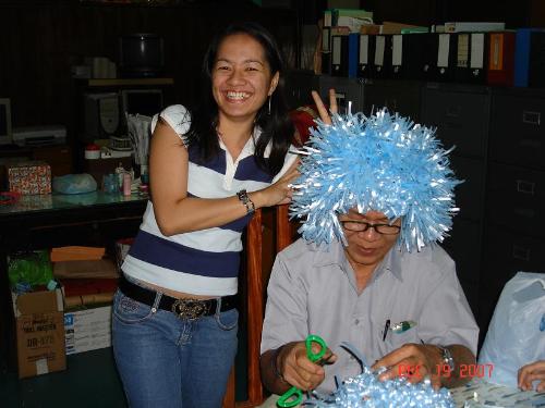 Me and Ka Zardo wearing a wig - before our Christmas party