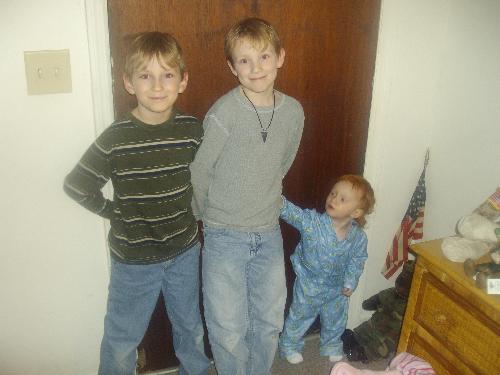 all three of them - these are all of my children. 9,8, and 19 months old. My daughter was mad that they were over there so she was trying to push them away.
