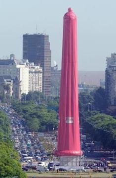 Once per year at the heart of Buenos Aires - This monument is similar to the Washington Monument in DC though much smaller in size. Once per year I see workers using a crane to cover the monument. I fell on the ground laughing when I saw this for the first time.