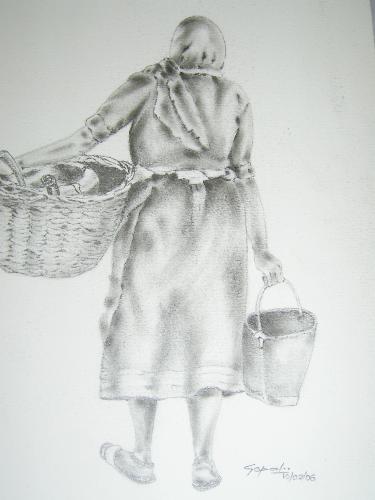 Indian women - This is also drawn by y dad, a indian village girl carrying things.....