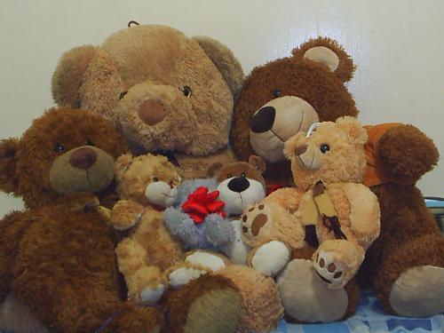 my babies! - these are my small collection of teddy bears. i just recently started collecting teddy bears. it started when my boyfriend gave me my very first teddy bear which was yohji last christmas '06. eversince then, i had this special attahcment to teddy bears!