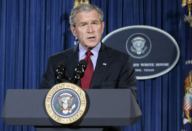 bush - president George W.Bush speaks to the nation from the Bush Ranch in Crawford,Texas,Thursday,dec.27,2007,in response to the assassination of Benazir Bhutto,former Prime Minister of Pakistan.White House photo by Chris Greenberg.