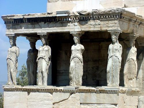 Carytids Portico - The Carytids or maidens are the support columns of the Erechtheion temple from the Acropolis of Athina - Athina (Athens) Greece.