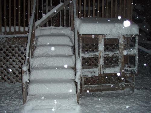 Plenty of snow - my deck tonight in the snow