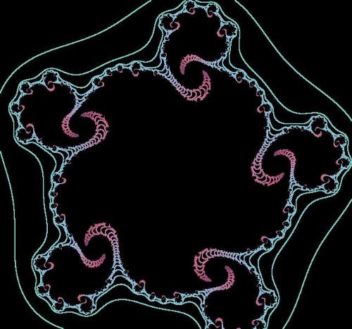 Pentagonal Symmetry Julia Set - This is a Julia set from the Mandelbrot set of exponent 5. Please note the pentagonal symmetry