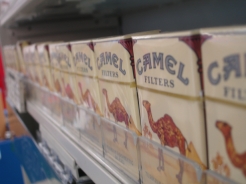 cigarettes - a row of camel cigarettes, taken at a gas station