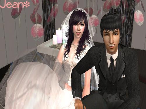 my sims wedding wallpaper - wearing gown, pretty and happy~ they're married!
